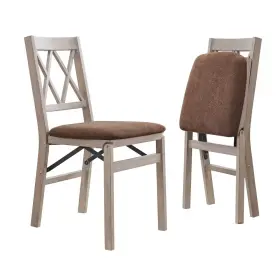 90896864 Stakmore Set Of 2 Folding Chairs Driftwood Finish Upholstered No
