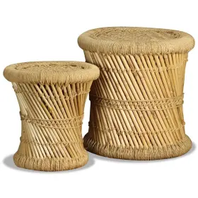 Stool Set 718475530909 Of 2 Natural Bamboo And Jute