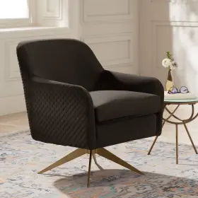 3054-20 Studio 55d Ames Quilted Espresso Velvet Swivel Chair