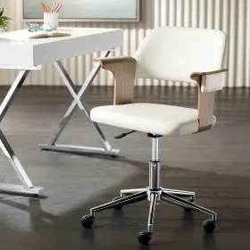 Studio 55d 736101292920 Milano White Fabric And Gray Wood Adjustable Swivel Office Chair