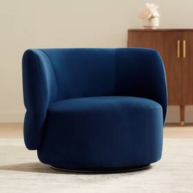 Studio 55d Kf.a2089 Fontana 36 Inch Wide Prussian Blue Velvety Fabric Occasional Swivel Chair
