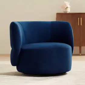 Kf.a2089 Studio 55d Fontana 36 Inch Wide Prussian Blue Velvety Fabric Occasional Swivel Chair