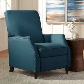Rcl38-lin55-pb Studio 55d Katy Blue Recliner Chair Modern Armchair Comfortable Push Back Manual Footrest