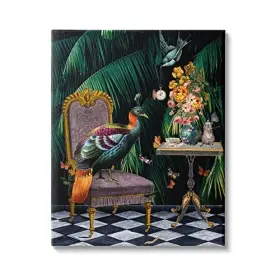Stupell Industries 196216430547 Regal Peacock On Chair Falling Palm Fronds Canvas Wall Art 16 X 20 Green