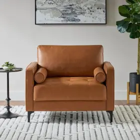 131a036cml Stylewell Goodwin Faux Leather Large Arm Chair In Caramel Brown With Bolster Pillows