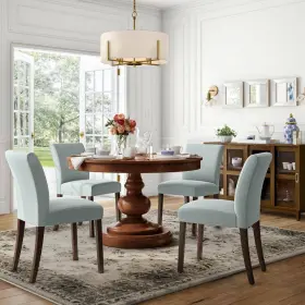 Stylewell 935653128983 Banford Charleston Blue Upholstered Dining Chairs With Wood Legs 2pc