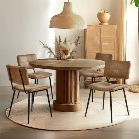 Kom-dc001 Stylewell Dining Chair Mid-century Modern Cognac Faux Leather Upholstered 4set