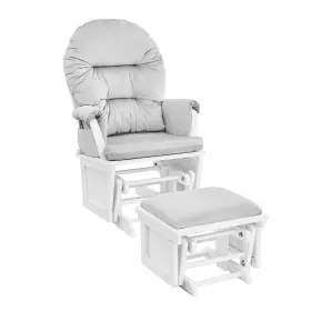 Suite Bebe 723175370562 Madison Glider And Ottoman White Wood Gray Fabric