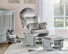 Suite Bebe 723175370579 Madison Glider And Ottoman Gray Wood Light Fabric