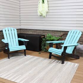 Sunnydaze 810047675594 Hdpe Adirondack Chair With Drink Holder - Teal/black Set Of 2 By