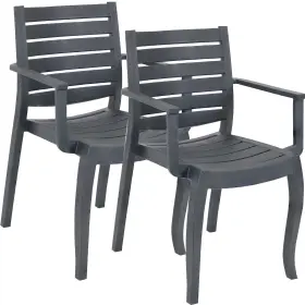 Sunnydaze Decor 810047675228 Illias Plastic Stackable Patio Armchair - Gray Set Of 2 By
