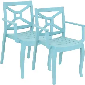 Sunnydaze Decor 810047675280 Tristana Plastic Stackable Patio Armchair - Blue Set Of 2 By