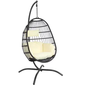 Aj-197 Sunnydaze Decor Resin Wicker Hanging Egg Chair With Steel Stand/cushions - Cream By