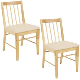 Bwd-849 Sunnydaze Decor Wooden Slat-back Dining Chairs With Cushions - Natural Set Of 2 By
