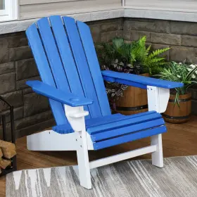 Ieo-134 Sunnydaze Hdpe Adirondack Chair With Drink Holder - Blue/white By