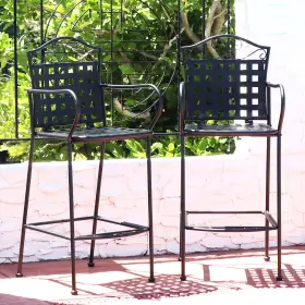 Ieo-212 Sunnydaze Scrolling Wrought Iron Patio Dining Bar Chairs - Black Set Of 2 By