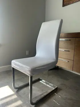 Cr-g5466-07-2 Sunset Trading Modern White Cantilever Dining Chair With Chrome Base