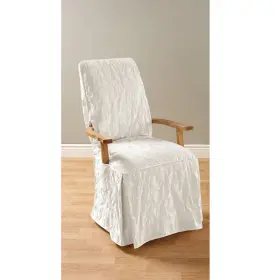 Surefit 047293399565 Sure Fit Matelasse Damask Arm Long Dining Room Chair Cover-white