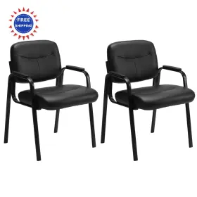 61092p Sweetcrispy Office Reception Guest Chair Set Wheels Leather Stationary Waiting
