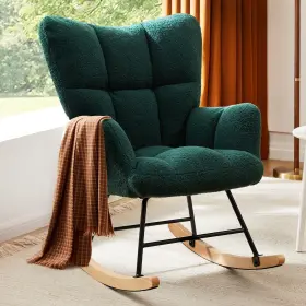Sweetcrispy 711696802150 Rocking Chair Nursery Teddy Upholstered Glider Rocker With High Backrest Re