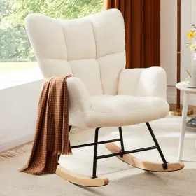 Sweetcrispy 717242730540 Rocking Chair Nursery Teddy Upholstered Glider Rocker With High