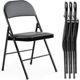 Sweetcrispy 725380217557 Folding Chair 4 Pack Leather Padded Chairs Sturdy Metal