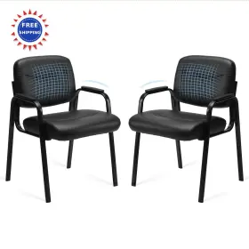 C-6109-2p Sweetcrispy Office Reception Guest Waiting Room Chairs Set Of 2 Leather