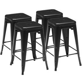 Sweetcrispy Swctp01-24in-bk Metal Bar Stools Set Of 4 24 Inch Stackable Restaurant Classic Trattoria Met