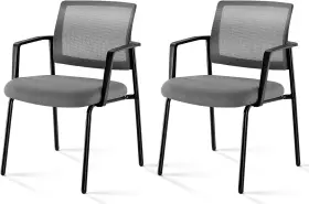 Vc-6462-2p-gy Sweetcrispy Mesh Back Stacking Arm Chairs Upholstered Fabric