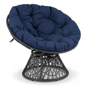 Swivel Papasan Chair Round Wicker Lounge Thick Cushion-nav 019119013610 With Cushion-navy - Color