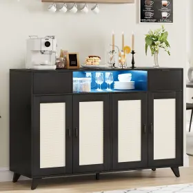 Qynqt1l3grtuolsbkozypw197j2o Takywep Sideboard Buffet Cabinet Kitchen With 4 Rattan Doors 2 Drawer
