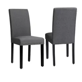 88201781 Tangkula Curved Back Linen Dining Chair Set Of 2 Modern Pine Wood