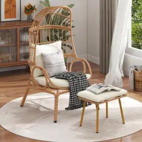 Taus 197839336001 Wicker Patio Glider Basket Chair With Footrest 370lbs Capacity For Indoor Outside