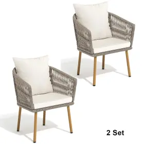 Taus 199449436003 Set Of 2 Outdoor Dining Armchair Sofa Chair For Patio Backyard Poolside Beige