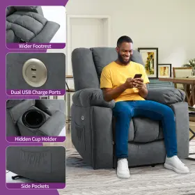 Beysh0008117be Taus Electric Power Lift Recliner Chair Vibration Massage Technical Cloth Living Room
