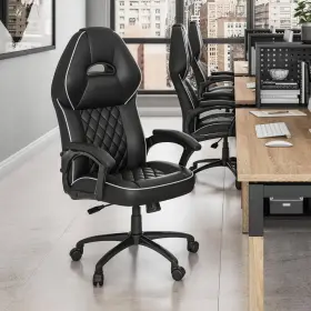 Rta-3528-bk Techni Mobili Executive Office Chair 25.5 Inch Faux Leather Seat Cushioned Black