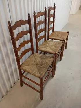 2312 Tell City 3 Vintage Colonial Early American Ladderback Dining Sider Chairs