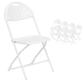 Cy-pfbwt-8 Tentandtable Plastic Folding Chairs White Fan Back Outdoor 300lb Capacity Steel Frame 8 Pack