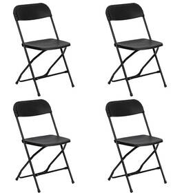 Tentandtable Cy-pfsbk-4 Plastic Folding Chairs Black 4 Pack Indoor Outdoor Event Party 700 Lb Capacity