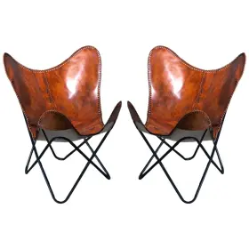 Hscb167terdbdya-qty02 Texandecor 88hs Pair Genuine Leather Butterfly Chair Folding Modern Sling Accent Seat