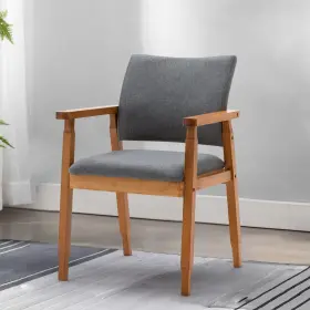 Thksbought 680904744004 Mid Century Modern Walnut Dining Chairs Wood Arm Grey Fabric Kitchen Cafe Liv