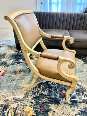 43421-841 Thomasville Furniture Leather Studded Desk Vanity Dining Side Arm Chair French