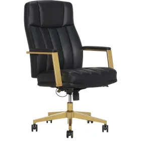 52643-blk Thomasville Lyndale Ergonomic Vegan Leather Mid-back Office Chair Black/gold