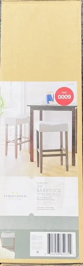 15102635 Threshold 29 Inch Rumford Saddle Counter Height Barstool With Wood Linen Gray