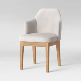 Threshold 191908442174 Kinston Curved Back Upholstered Dining Chair Light Gray Polyester Rubberwood
