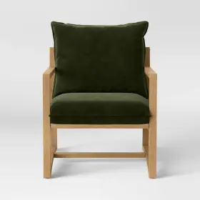 Threshold 191908623191 Higgins Sling Armchair Upholstered Rubberwood Olive Velvet Cushioned Seat And Back