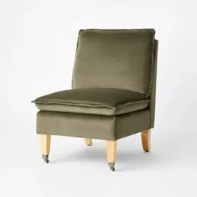 Threshold 191908945026 Talbert Pillow Top Slipper Chair With Casters - Olive Green New Condition Item