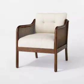 Threshold 197543563571 Woodspring Caned Accent Chair Dark Walnut/cream Soft Upholstery Cushioned Seat