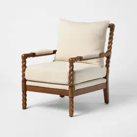 Threshold 198850582255 Upholstered Accent Chair With Braided Arms And Legs Natural Brown Wooden Frame