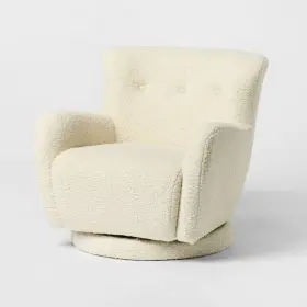Threshold 198850582620 Kessler Upholstered Swivel Chair Cream Faux Shearling Plywood Frame